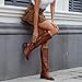 ITOZER Brown Knee High Boots for Women Faux Leather Comfortable Low Chunky Block Heeled Round Toe with Side Zip Fashion Womens Long Tall Riding Boots, Size 7.5