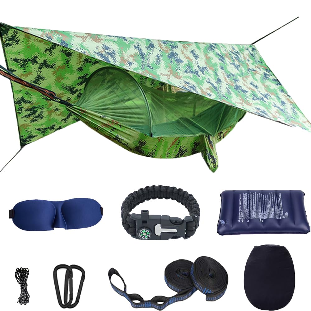 Camping-Hängematte mit Moskitonetz und Regenfliege – Reise-Hängematte Insektennetz – Hängemattenzelt für Outdoor-Wandern, Rucksackreisen, Reisen, Camping-Zubehör und Campingausrüstung