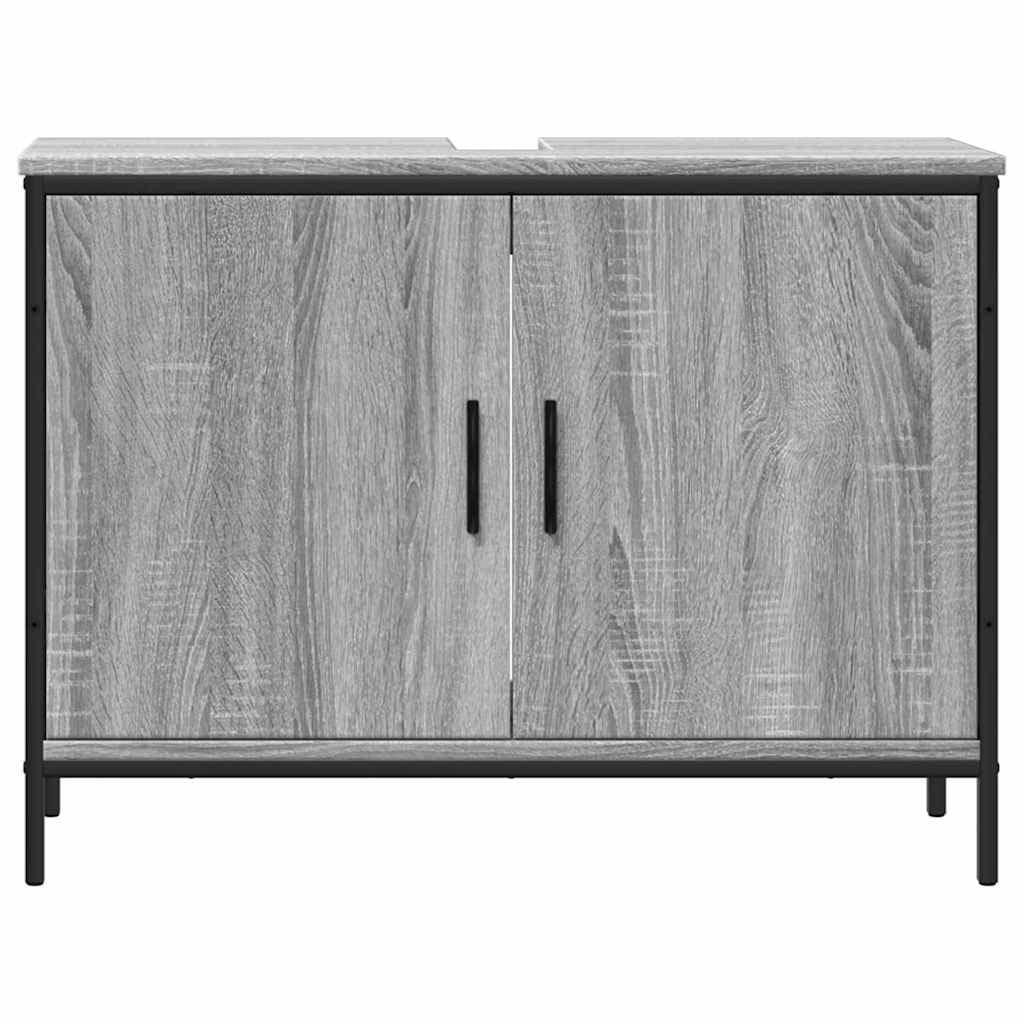Mobile sottolavabo grigio sonoma, 80 x 30 x 60 cm, in legno con foro per sifone, mobile da bagno con porta e cassetto per WC degli ospiti, mensola per ristrutturazione del bagno