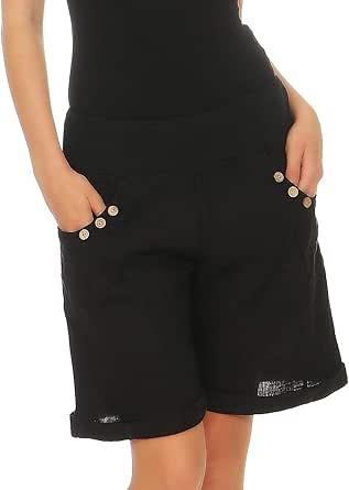 malito dames bermuda uit linnen | nonchalante korte broek | Shorts voor aan het strand | Pants - Hotpants 3001 (zwart, S