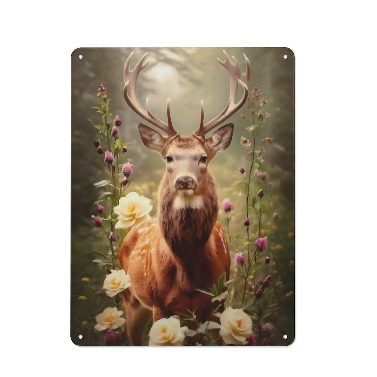 Junmoney Floral Deer Majesty Tin Wall Plaque 40X30cm With For Hobby Room Or Studio, For Metal Sign Collectors, For Kitchen And Home Bar Decor