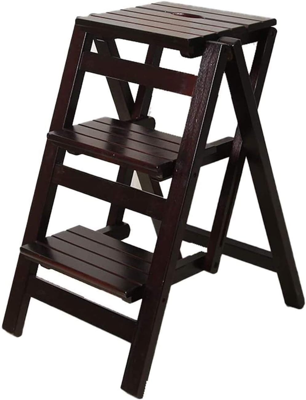 Non Slip Folding Step Stool for Home Step Stool Three Step Ladder Folding Storage Small Wooden Ladder MUL (Black 42 * 56 * 66Cm)