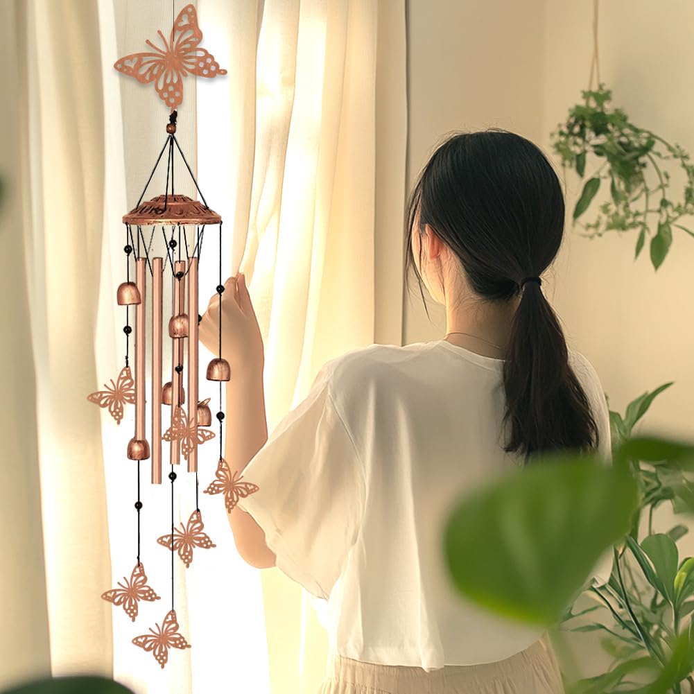 INFUNLY 7 Stück Schmetterlings Windspiele Für Draußen 5.5" × 5.4" Schmetterlinge Metall Windspiel Aluminiumrohr Windspiel Mit Kleinen Glöckchenröhren Gedenk Windglocke Für Hof Gartendekoration