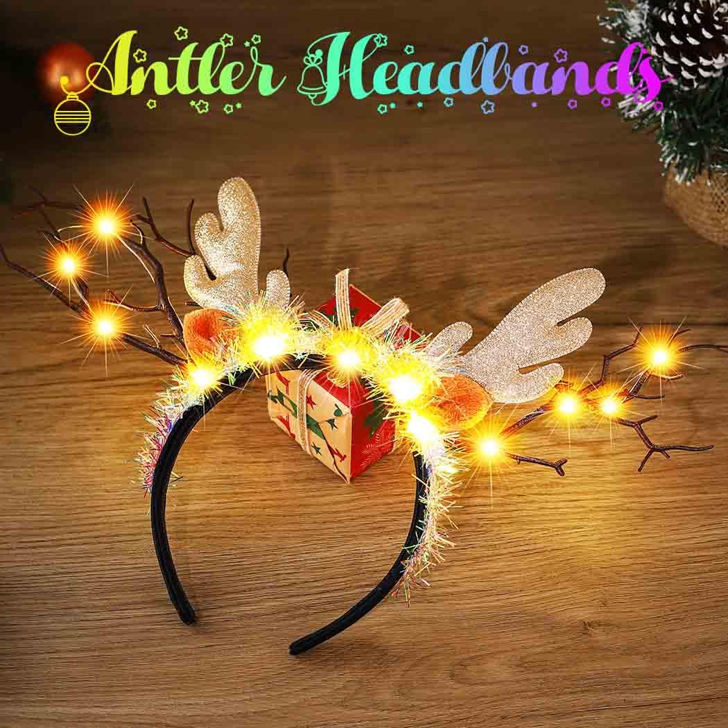 Fashband LED Christmas Reindeer Antler Headband Light Up Glitter Headbands Xmas Sparkly Hair Accessories for Women - Image 2