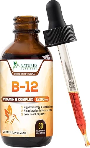 Vitamina B12 1,200 mcg Gotas líquidas extra fuertes de absorción máxima de energía - Suplemento de metilcobalamina B-12 de acción rápida de la