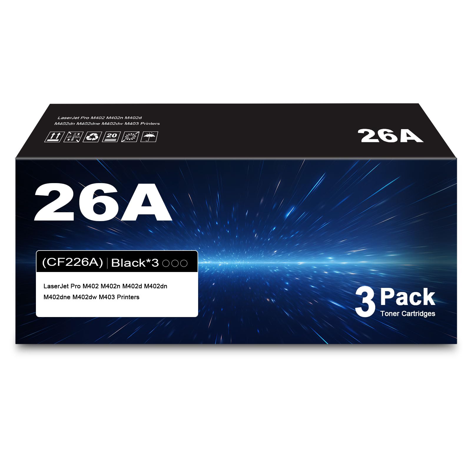 Lot de 3 cartouches de toner 26A compatibles avec HP 26A 26X CF226A CF226X Laserjet Pro MFP M402dn M402n M426dw M426fdw M426fdn M402dw M402d M426 M402 M403 Noir