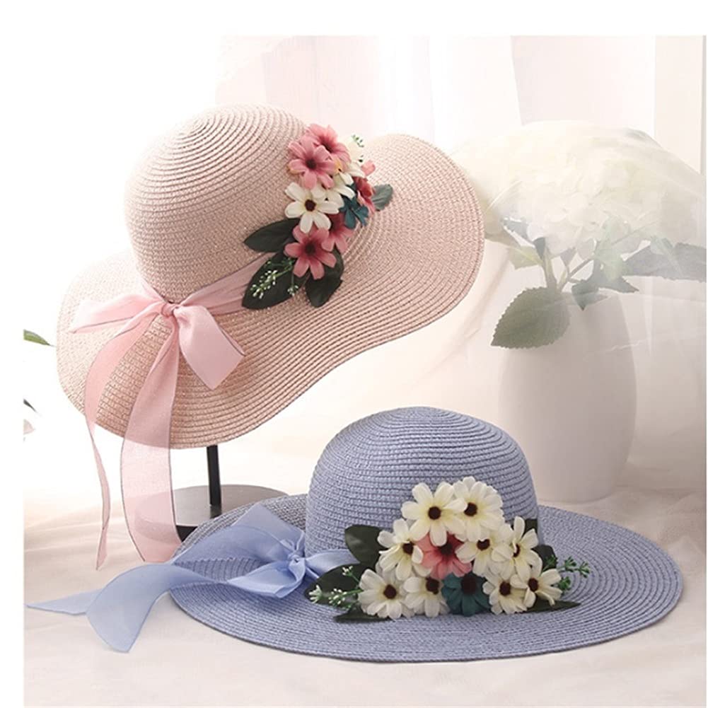 Sombreros de Sol de Moda Sombreros de ala Ancha de Paja de protección Sombreros de Sol de Verano para Mujeres con Sombreros de Playa de Ocio (Color : B, Size : Mcode) (E Mcode)