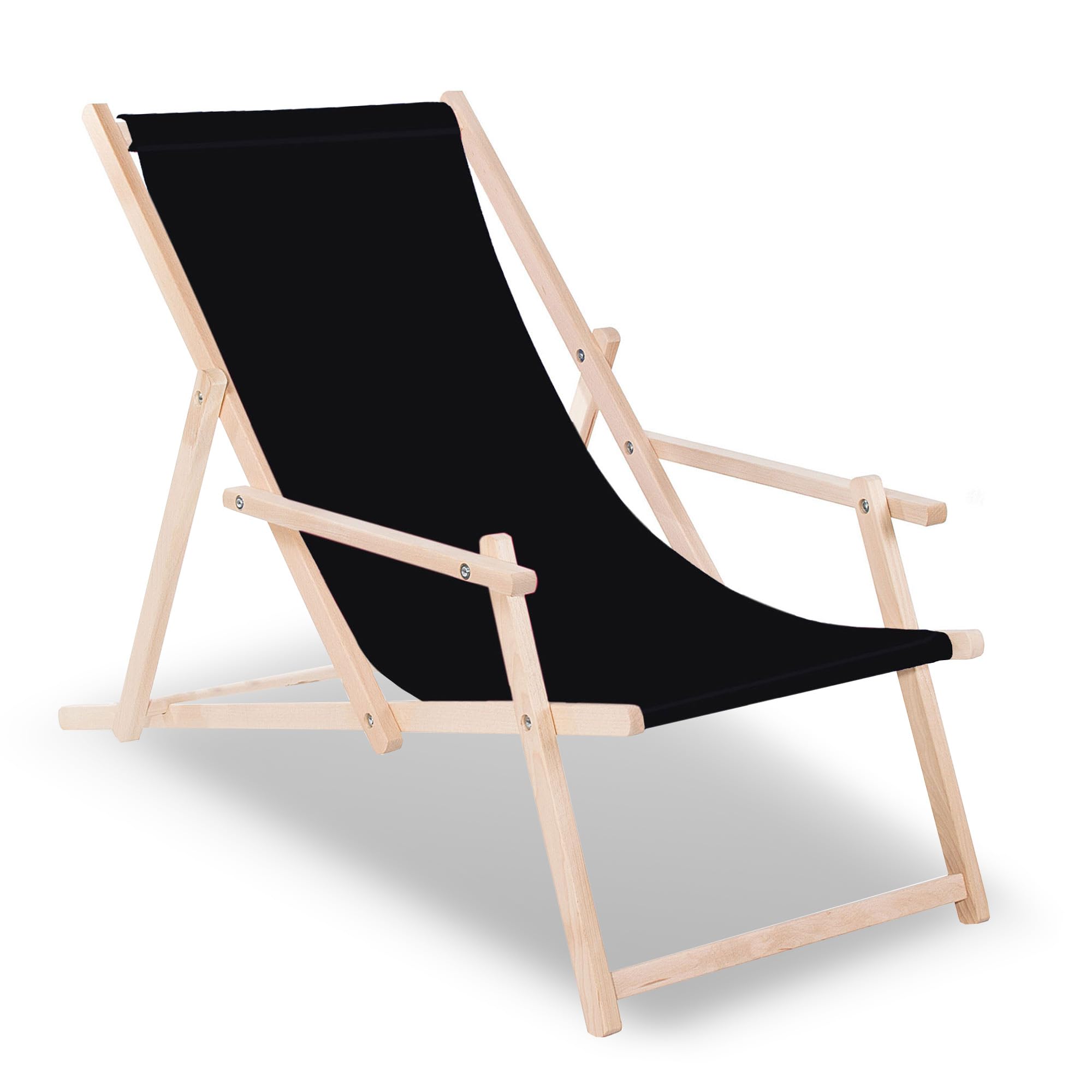 Chaise Longue en Bois de Hêtre avec Accoudoirs pour le Jardin