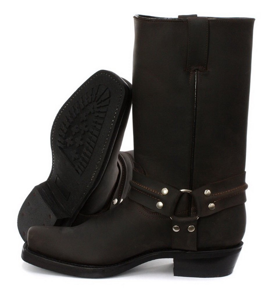 Grinders Renegade Hi Unisex Stivali di Pelle Nera da Cowboy Motociclisti Occidentali Stivali Alti