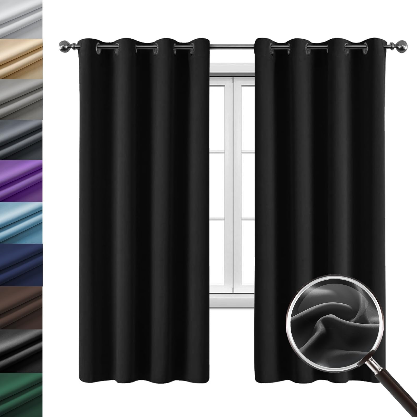 WUXXIANG 100% Cortinas Opacas Salon Modernas 120 x 140 cm Proteccion Solar, Protección Visual, Cortinas de Ventana con Ojales, 2 Unidades, para Dormitorio, Cocina, Negro