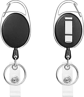Hwtcjx porta badge retrattile, portachiavi retrattile, portachiavi block shaft, Clip con fibbia a scomparsa, anello portachiavi per fissaggio badge, clip badge identificativo (2 pezzi, nero)