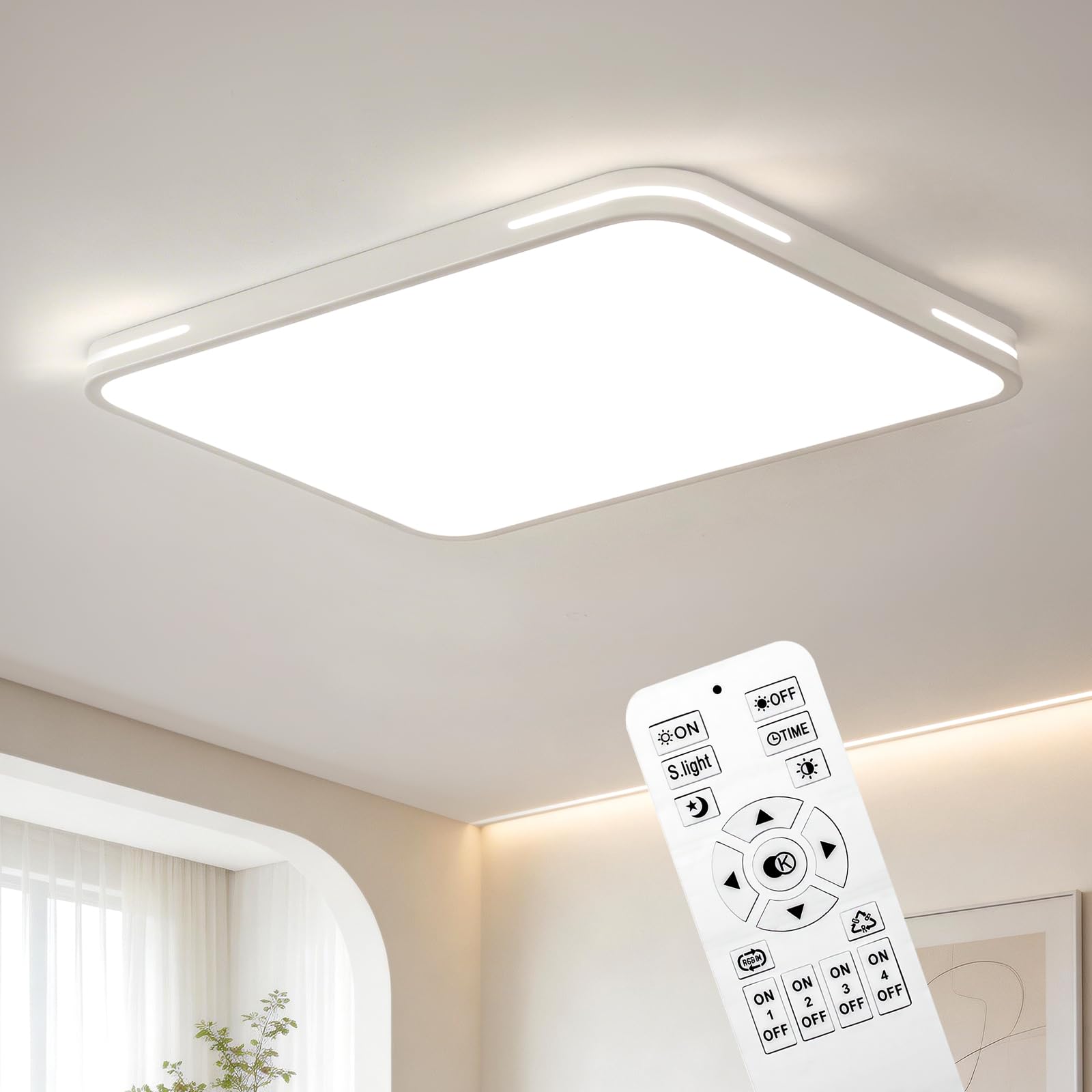 USOR LED Ceiling Light, 48W Ultra Thin Rectangular Flush Mount Panel, 3CCT Selectable, Dimmable with Remote, Modern Low Profile Light for Bedroom, Kitchen, Living Room, Dining Room, Hallway