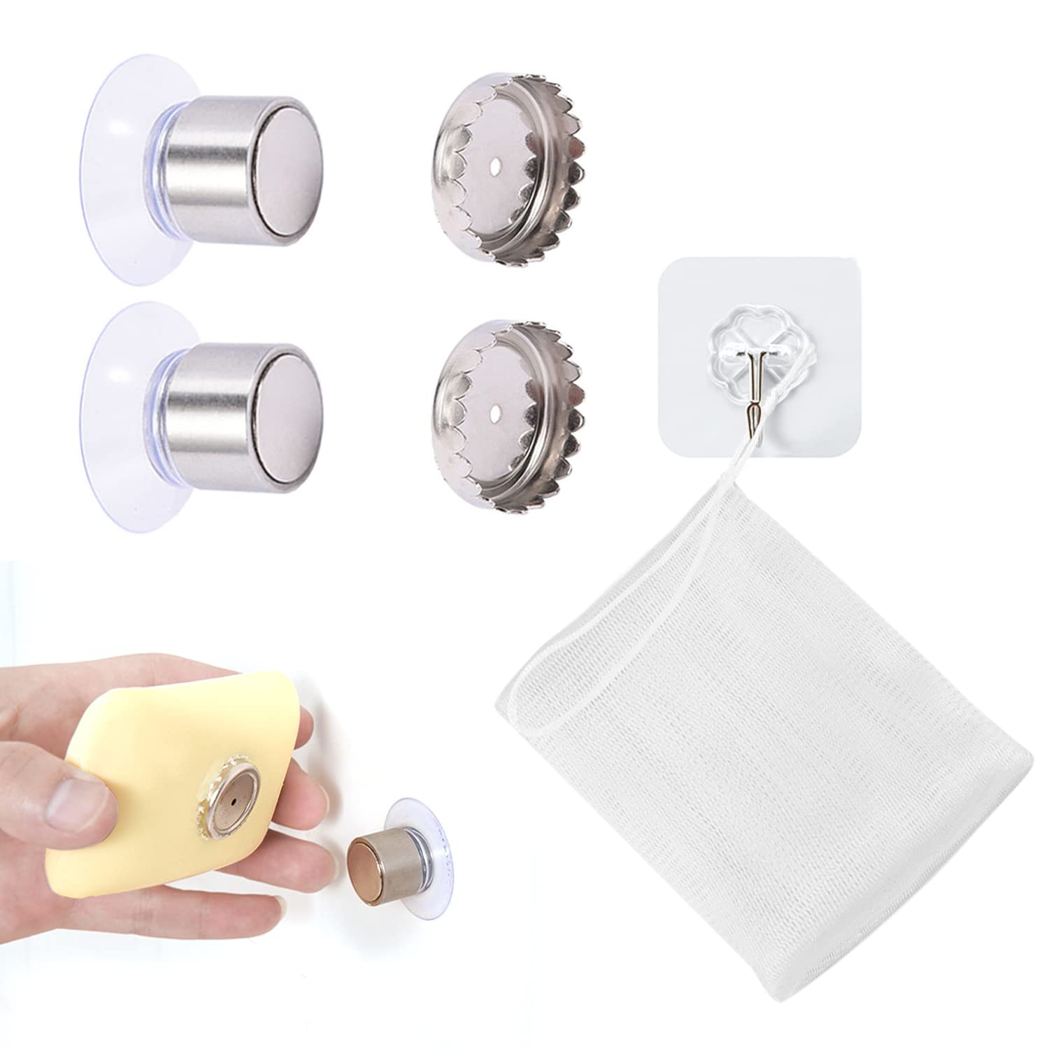 Lote 3 Portajabones Magnéticos MYRES Con Ventosa - Acero Inoxidable, Sin Taladrar - Para Ducha, Baño, Cocina