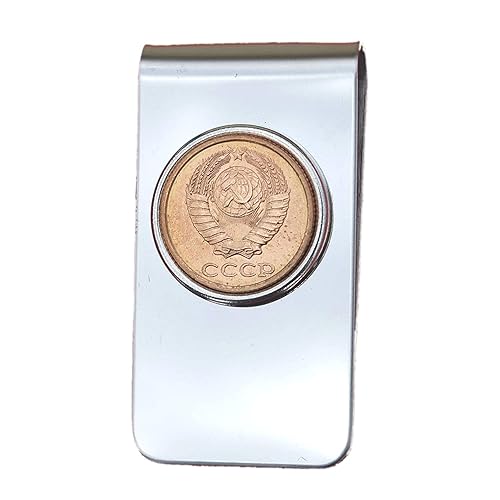 1990 USSR Russia 2 Kopeks Uncirculated Coin Stainless Steel Silver Money Clip - National Arms