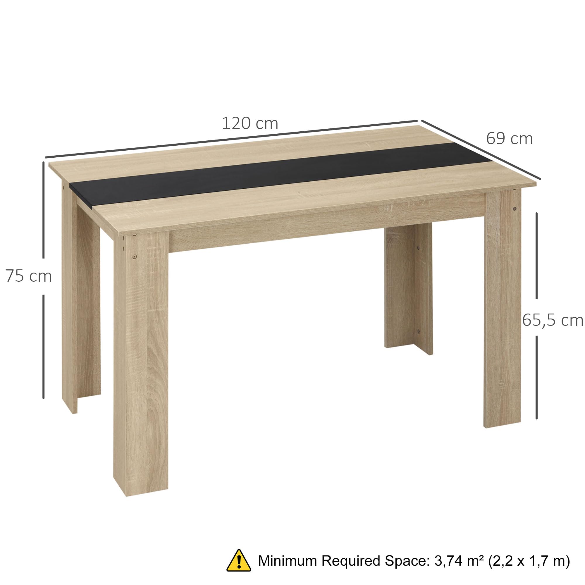 HOMCOM Mesa de Comedor para 4-6 Personas 120x69x75 cm Roble y Negro | Mesa de Cocina Rectangular, Estilo Moderno, para Salón