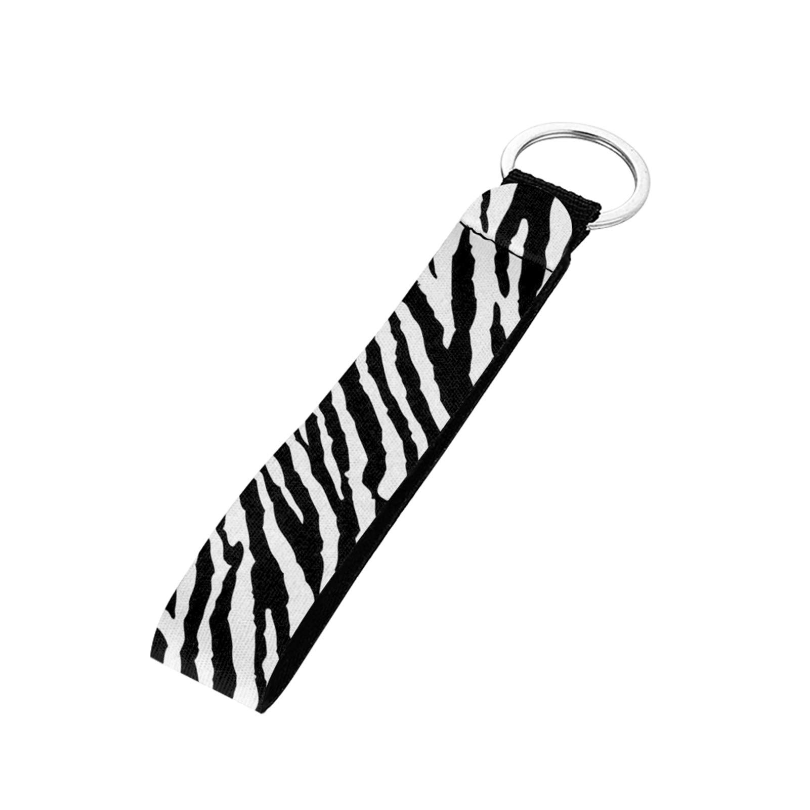 Seanative Zebra Black And White Wristlet Lanyard Keychain Holder With Metal Ring
