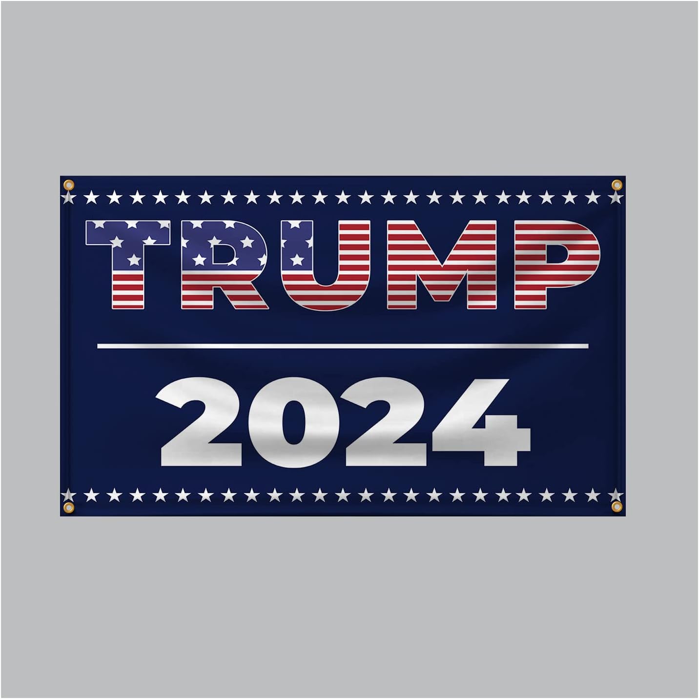 BANNER BUZZ MAKE IT VISIBLE Trump 2024 - 11 Oz Heavy Duty Flex Banner with Metal Grommets and Hemmed Edges for Yard Advertising – Re-elect Donald Trump Campaign - Presidential Election 2024 , Outdoor and Indoor Hanging Décor (3’ x 2’)