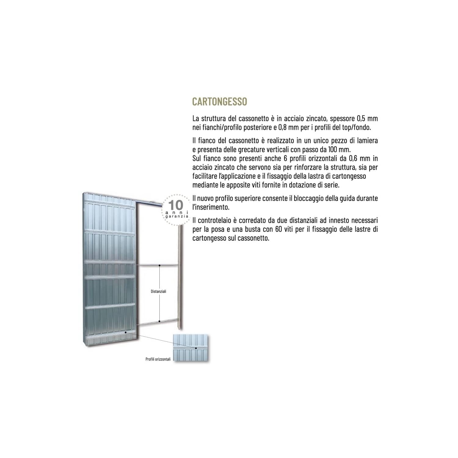 CONTROTELAIO PER PORTE SCORREVOLI ANTA UNICA sp100 - PER CARTONGESSO - DOORTECH BY SCRIGNO, MISURE 90x210 cm