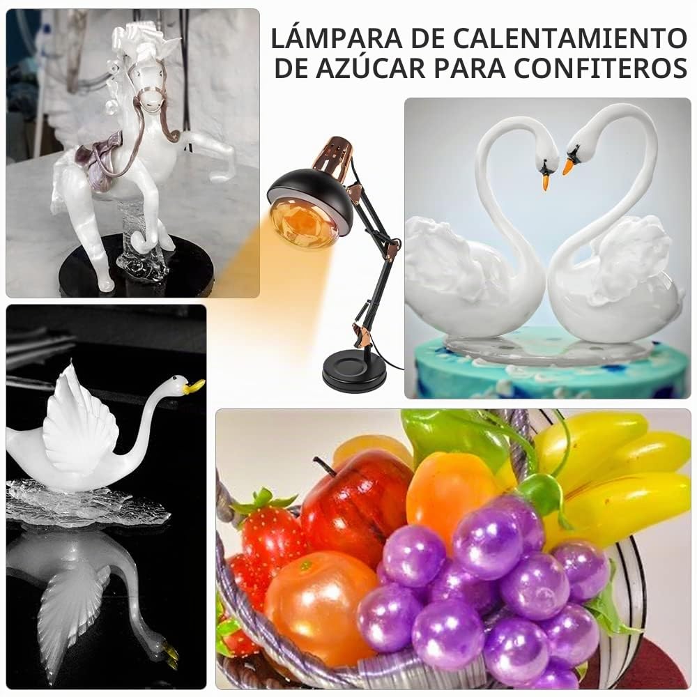 DUEBEL Lámpara de Calor para Alimentos, Calentador de Isomalt y Chocolate para Modelar, Herramienta Profesional para Confiteros, Pasteleros y Chefs (Negro y Oro Rosa)