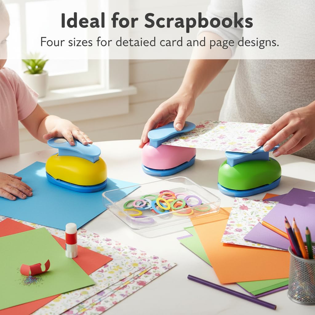 Herramienta Perforadora Ovalada Papel, Troqueladora Formas para Scrapbooking y Tarjetas, para Oficina, Juego de 4 ovalados, Varias