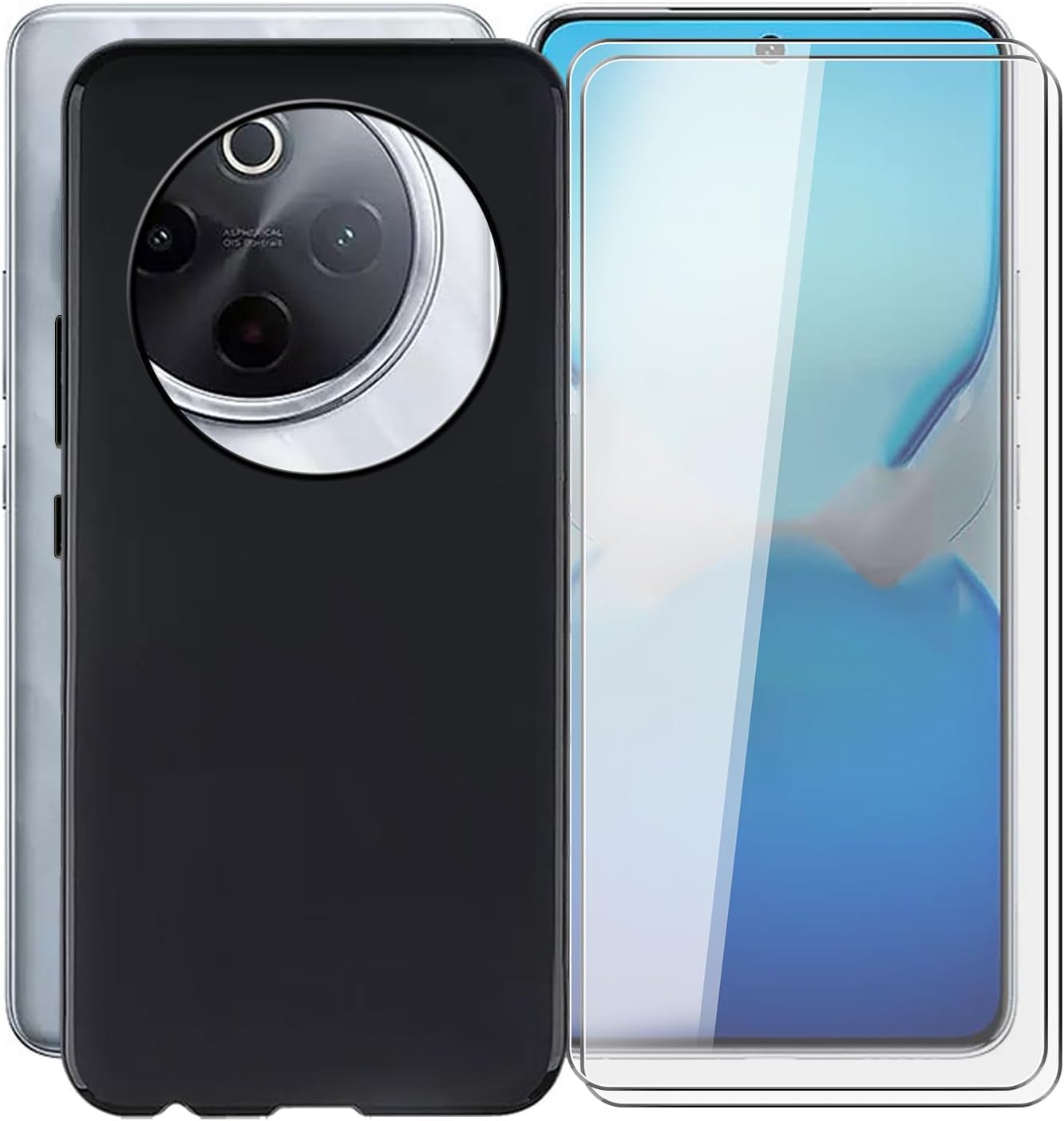 For Vivo iQOO Z10 Case and 2 Tempered Glass Film, Black Soft Silicone Case Ultra Thin Shockproof Anti-Scratch Mobile Phone Case for Vivo iQOO Z10 (6.77 Inches) - Black