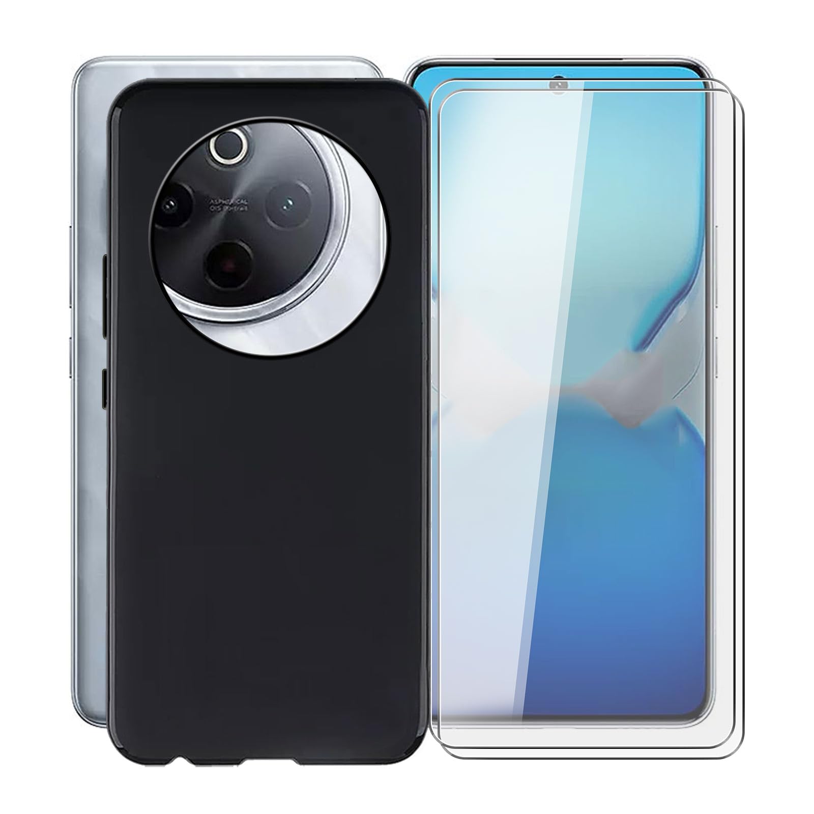 For Vivo iQOO Z10 Case and 2 Tempered Glass Film, Black Soft Silicone Case Ultra Thin Shockproof Anti-Scratch Mobile Phone Case for Vivo iQOO Z10 (6.77 Inches) - Black