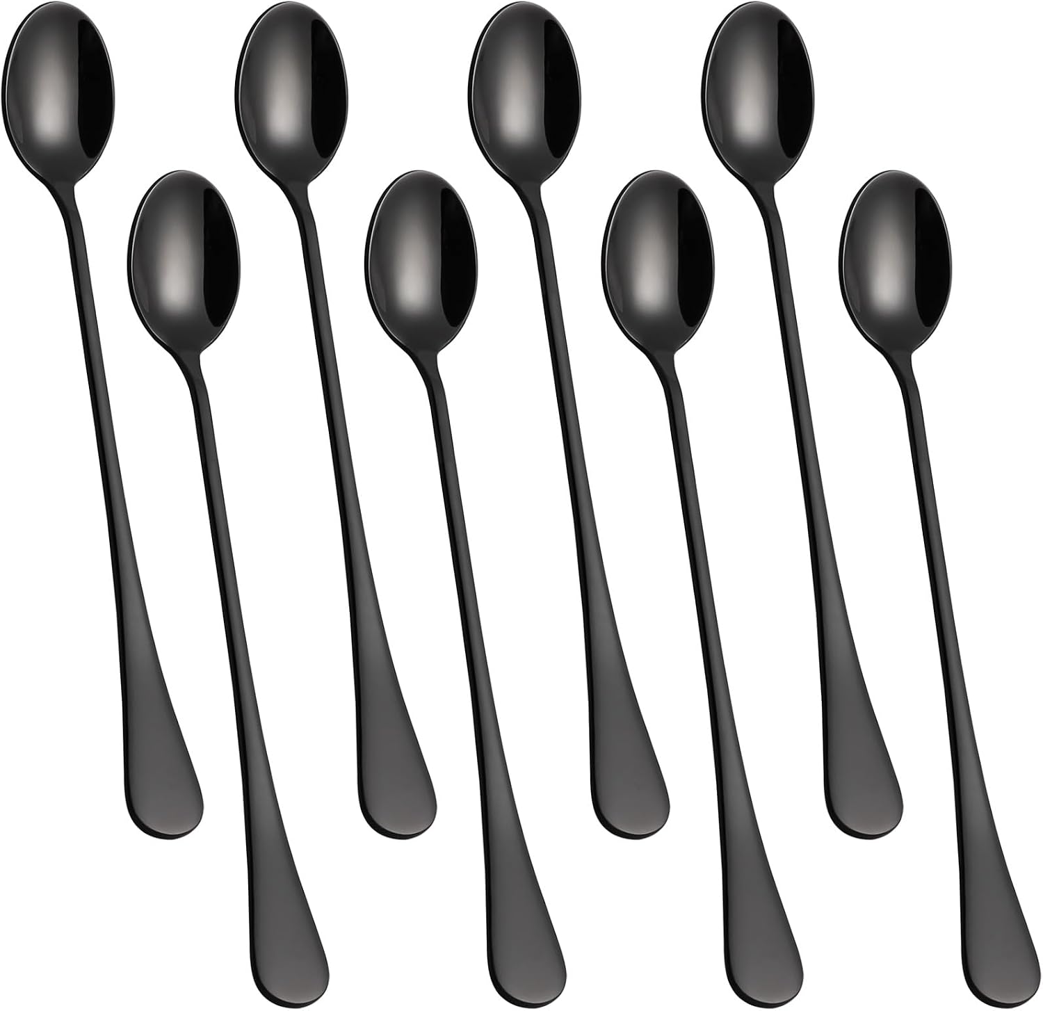 Lovingly Yours 7.5-inch Long Handle Ice Tea Spoons, Ice Cream Spoon, Long Teaspoon, Stainless Steel Stirring Spoons, Set of 8, Black, 7.5InSpoon8Black