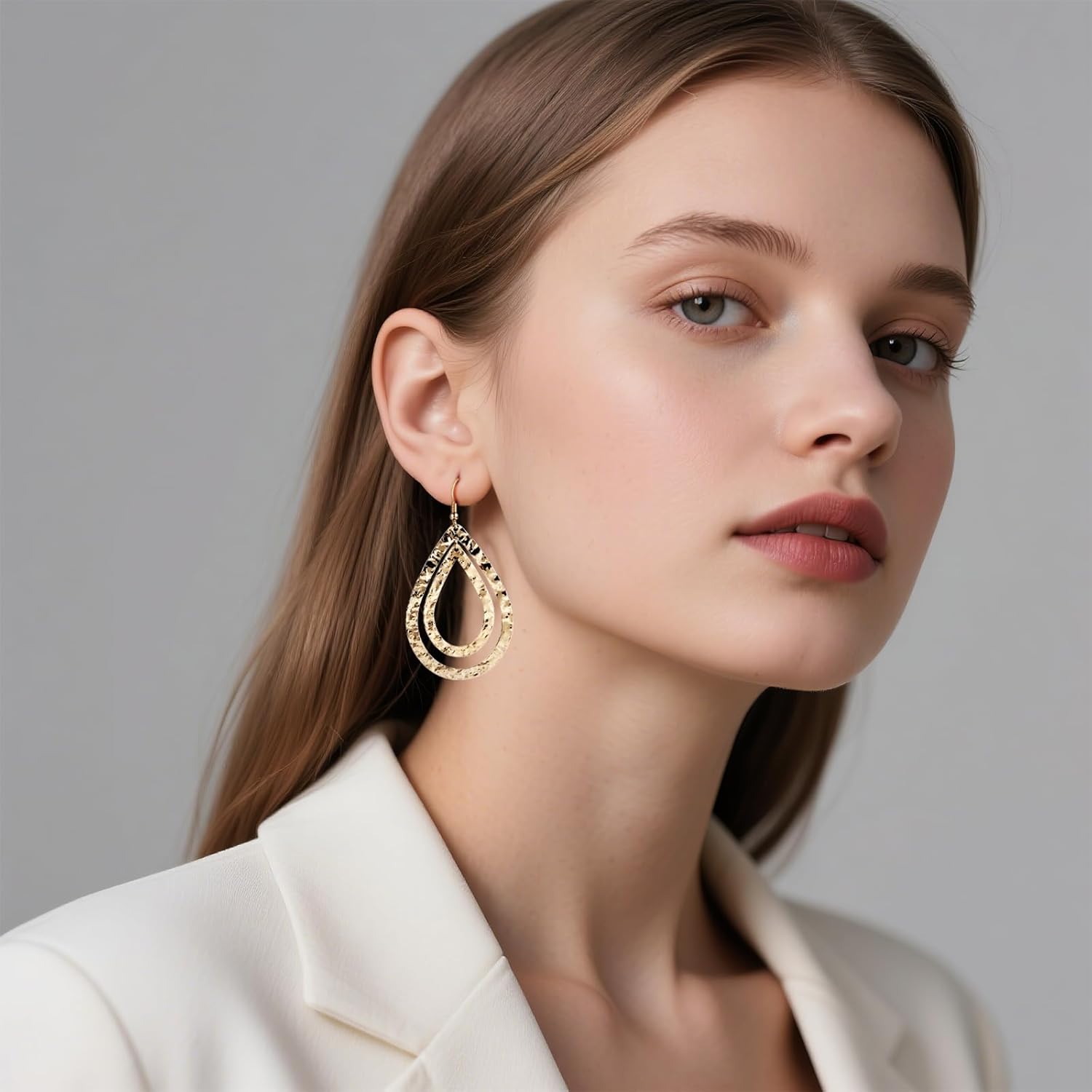 Large Hammered Gold Teardrop Earrings - Boho Vintage Big Dangle Drop Earrings for Women - Image 2