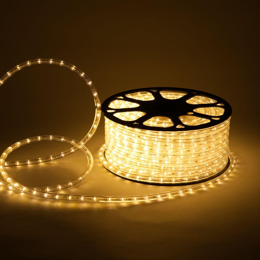 Bobina Striscia Led Luminosa 100 Metri Luce Bianco Caldo 5050 220v Flessibile da Interno ed Esterno + 5 spine CW825