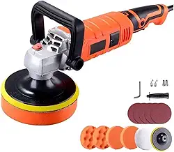 Politriz Profissional 1580W - 7 Velocidades Ajustáveis (500-3600 RPM) para Polir, Encerar e Remover Arranhões em Carros, Motos, Mármore e Madeira - Kit Completo com Acessórios (Laranja, 220V)