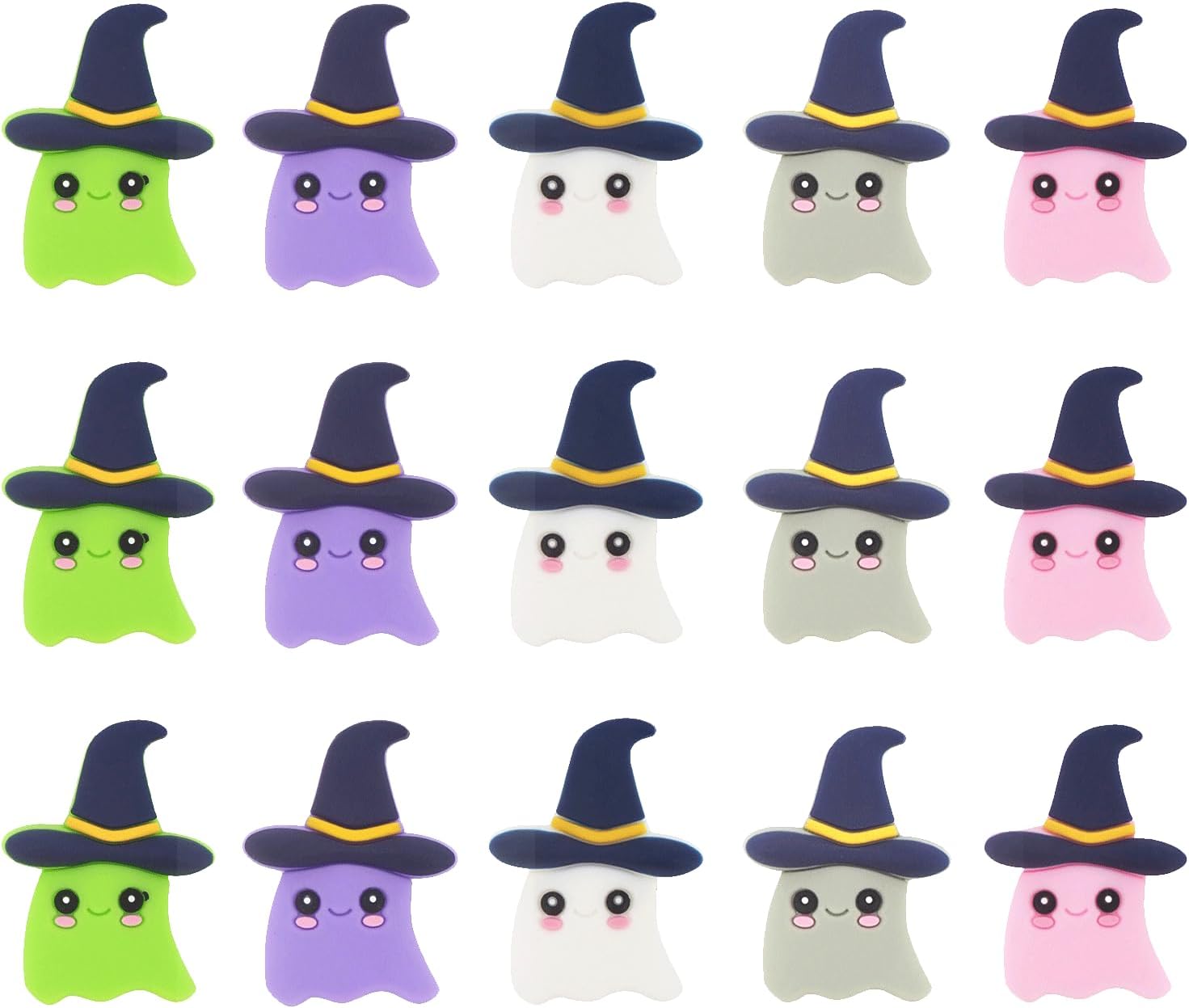 15PCS Silicone Focal Beads, Silicone Halloween Ghosts Beads Silicone Pen Beads Bulk Silicone Spacer Beads for DIY Craft Garland Keychain Lanyard Necklace Bracelet Jewelry Making Accessories Handmade