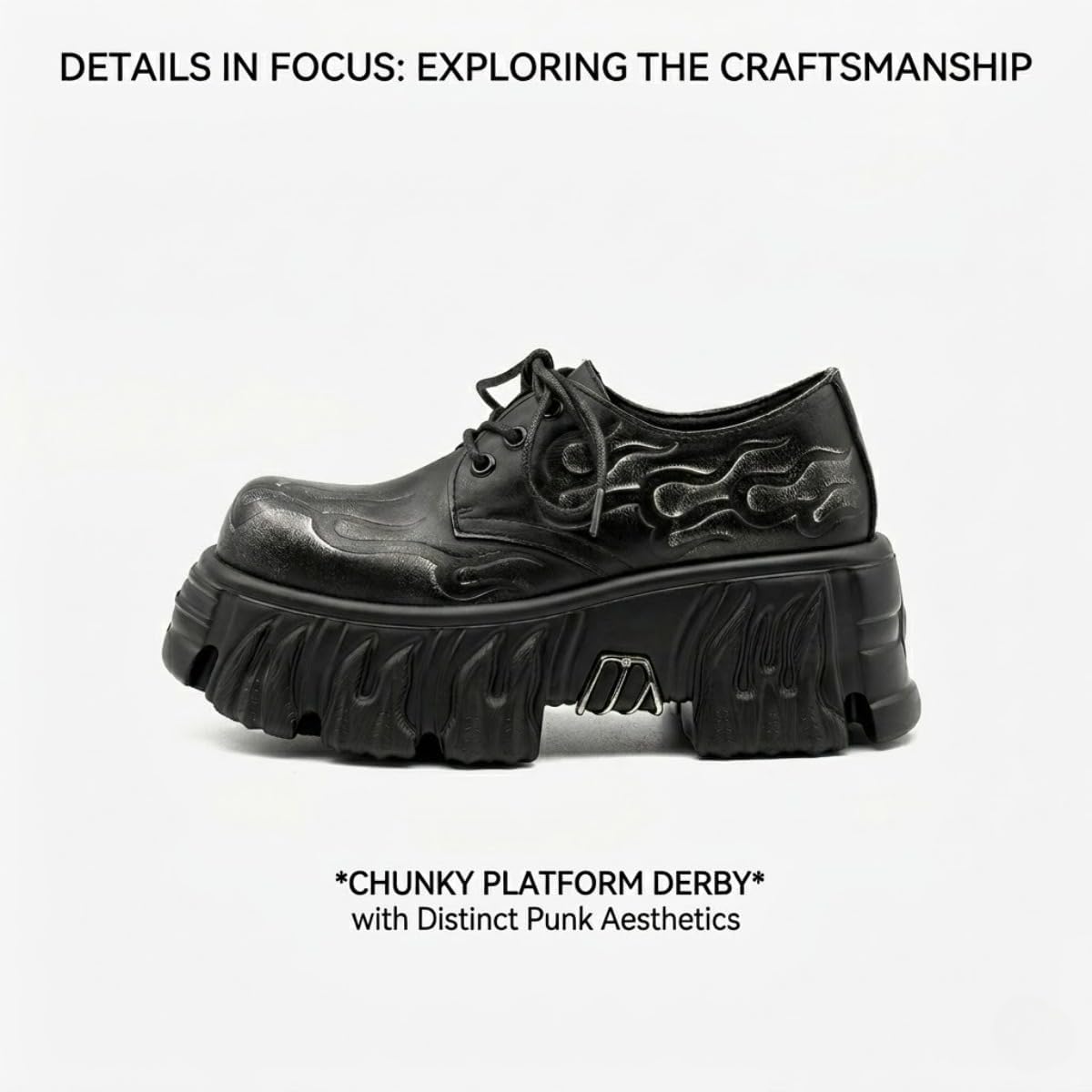 Gothic Punk Platform Oxford Shoes for Women Synthetic Leather Chunky Lug Sole Wedge Creeper Fashion Walking Shoes for Streetwear Costume Halloween Flame Bottom