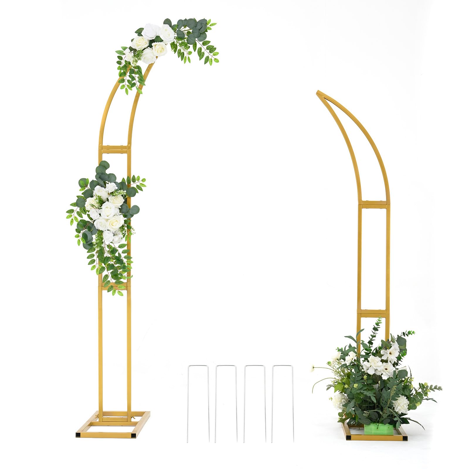 Vincidern 2pcs Curved Wedding Arch Backdrop Stand, Balloon Arch for Ceremony Birthday Party Bride Baby Shower, Metal Half Moon Wedding Arch Backdrop Stand with Rectangular Base (5.9ft,6.9ft)