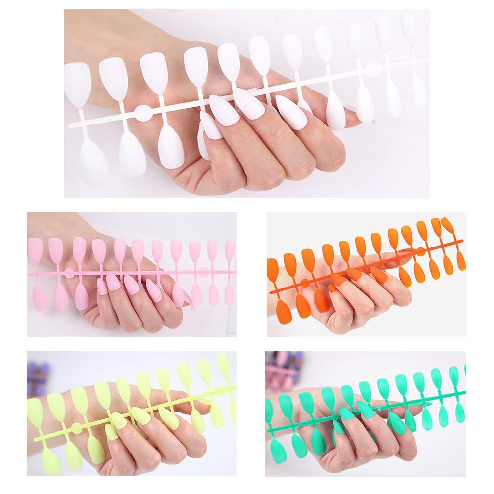 iFance 120 PCS Pure Color Matte Press on Fake Nails Full Cover Medium Stiletto False Nail Tips 48 PCS nail adhesive tabs for Women Girls (5 colors)