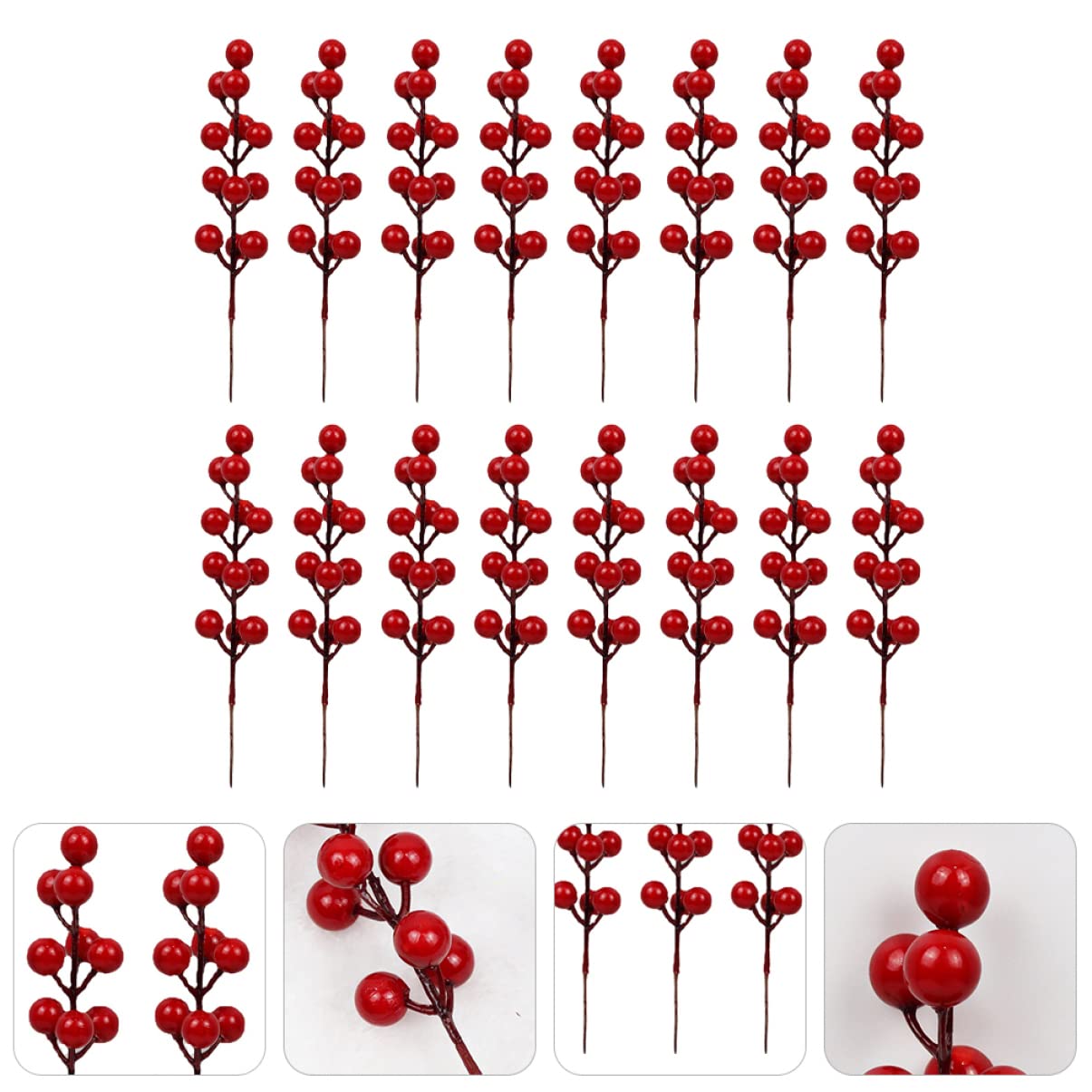 Amosfun 6 Ensembles Fourchette À Fruits Rouges Artificielle Fausses Baies De Houx Tiges De Baies De Houx Baies Rouges Artificielles Pics De Baies De Noël Fruits Faux 20 pièces * 6