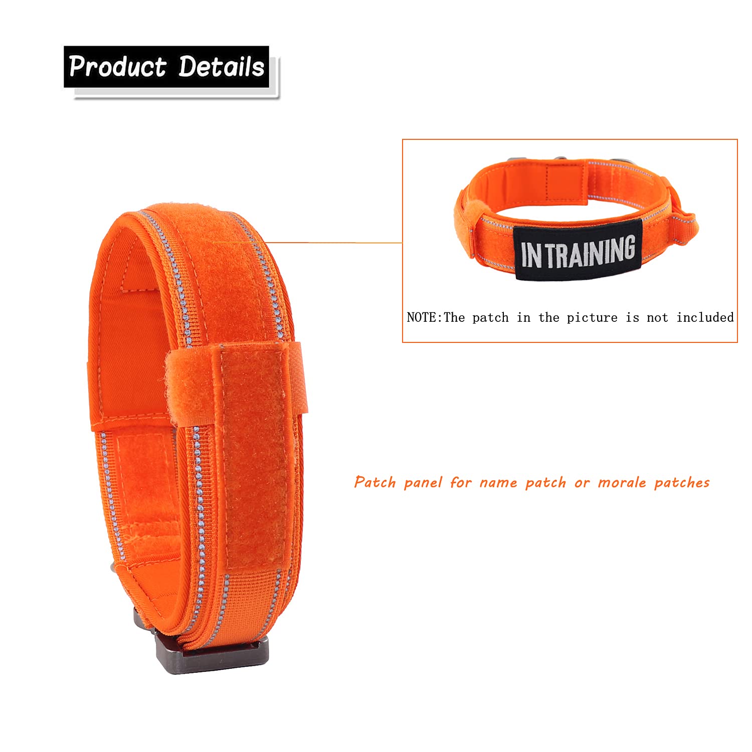 Collar táctico para perro con hebilla de metal resistente y asa de control para entrenamiento de perros medianos y grandes (naranja, XL)