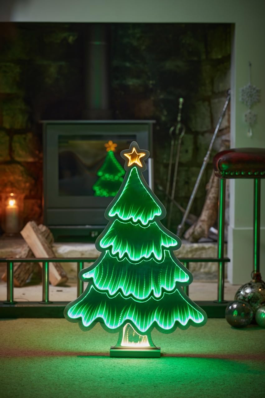 Smart Garden Árbol de Navidad con efecto espejo infinito 3D, luz LED, verde, 40 cm, doble cara, decoración navideña para el hogar, luces festivas de Navidad