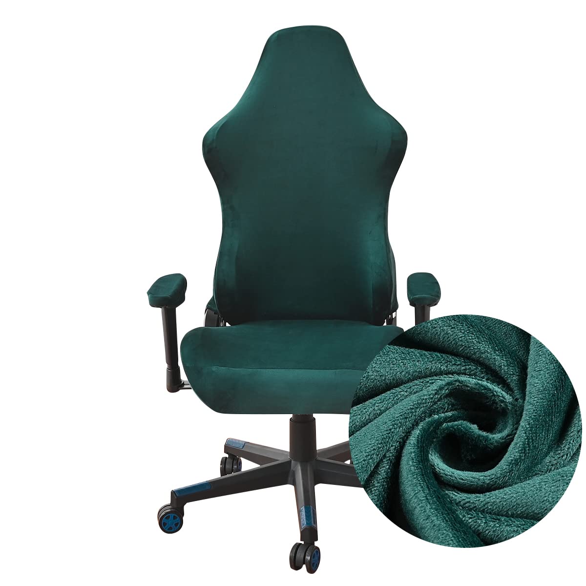 Lukery Funda para Silla de Gaming con Elástica Cubierta, Color Sólido Velvet Suave Funda para Silla Oficina Giratoria Respaldo Alto Universal Removible Lavable (Verde Oscuro)
