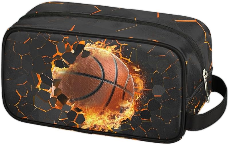 Necessaire de viagem Ackutea com estampa de basquete amarelo, 20,07 x 11,18 x 13,46 cm