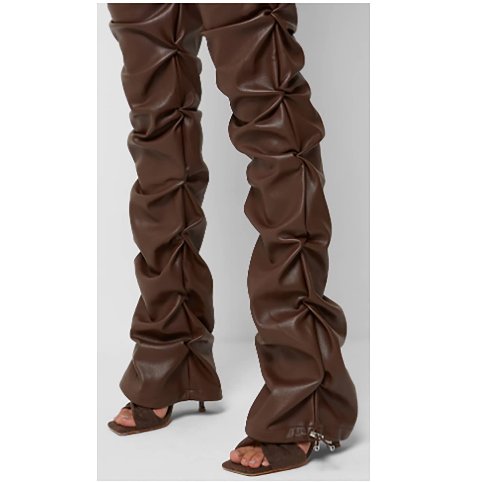 Leggings da donna in ecopelle con tasca, taglie forti, per ragazze, vita alta, pantaloni tubolari