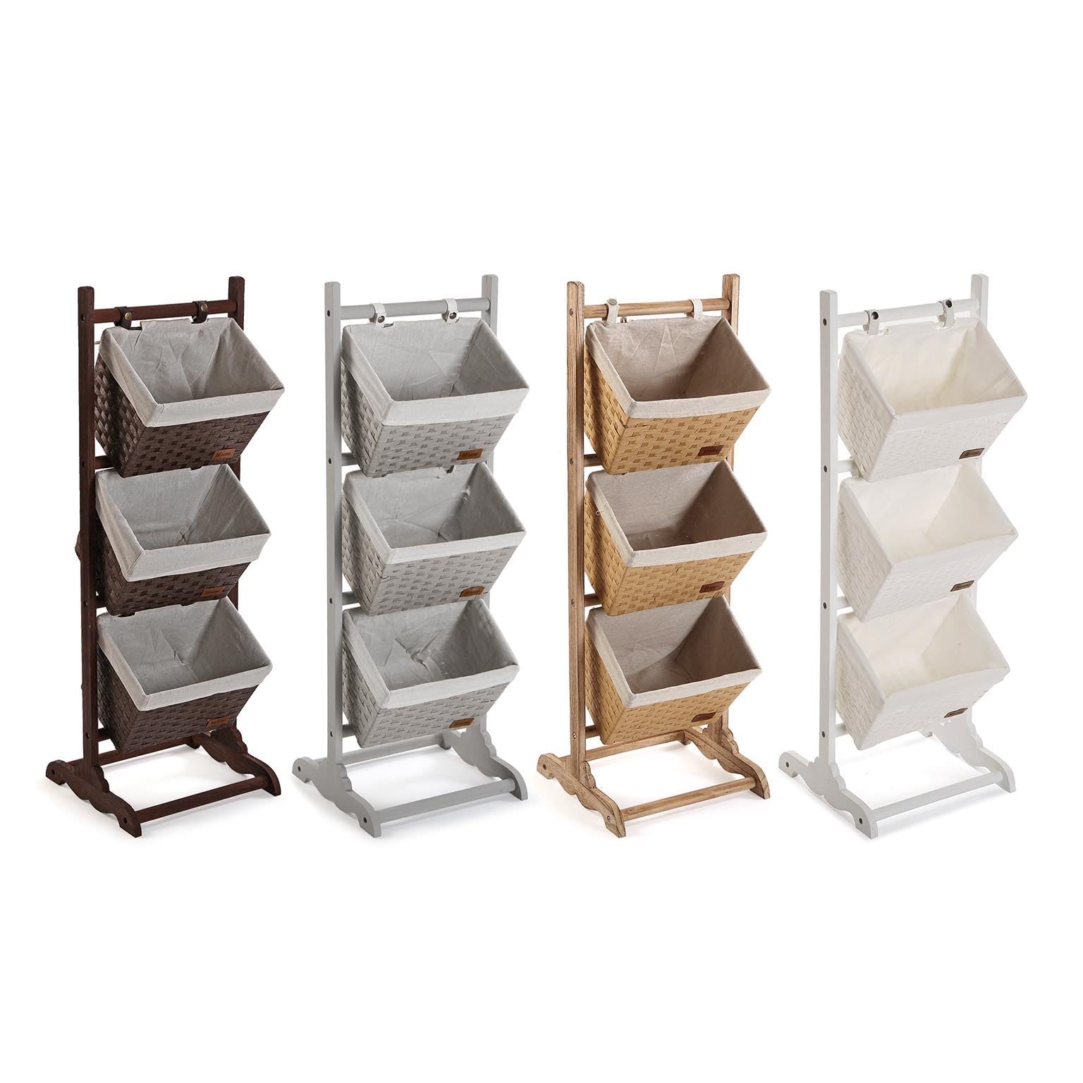 Mobile Bagno Versa Con 2 Cestini In Rattan - 104x32x60 Cm - Struttura Metallica - Stile Nordic E Scandinavo - 2
