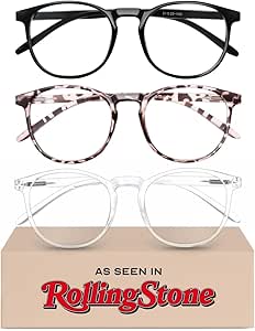 IBOANN Blue Light Glasses for Women - 3-Pack Round Frames with UV Protection