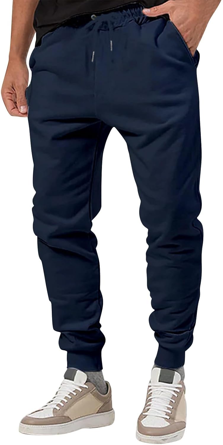 WENKOMG1 Mens Track Sweatpants, Solid Color Drawstring Active Athletic Workout Sweatpant Joggers, S-2XL