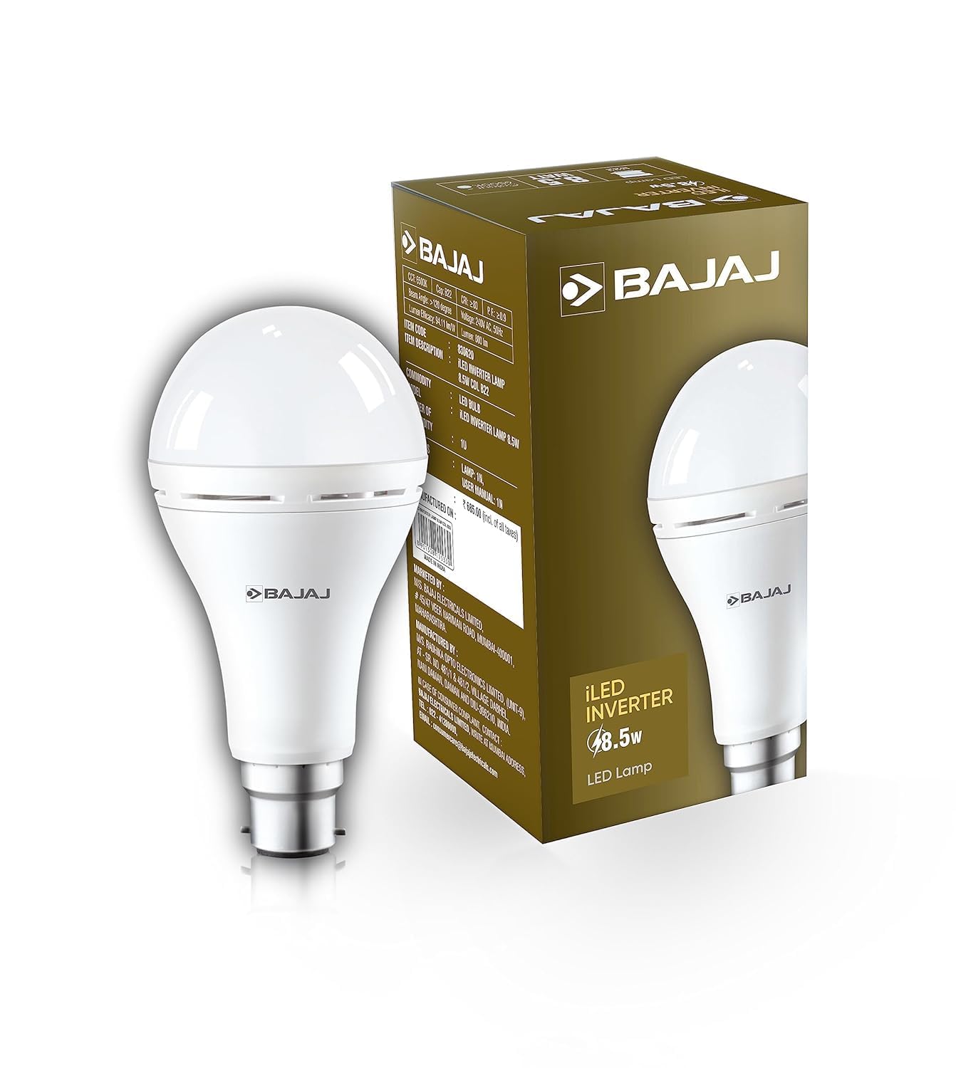 Bajaj iLED 8.5W Rechargeable Emergency Inverter LED Bulb | Cool Day Light | Upto 4 Hours Battery | B22D | (Pack of 1, White)-image-47