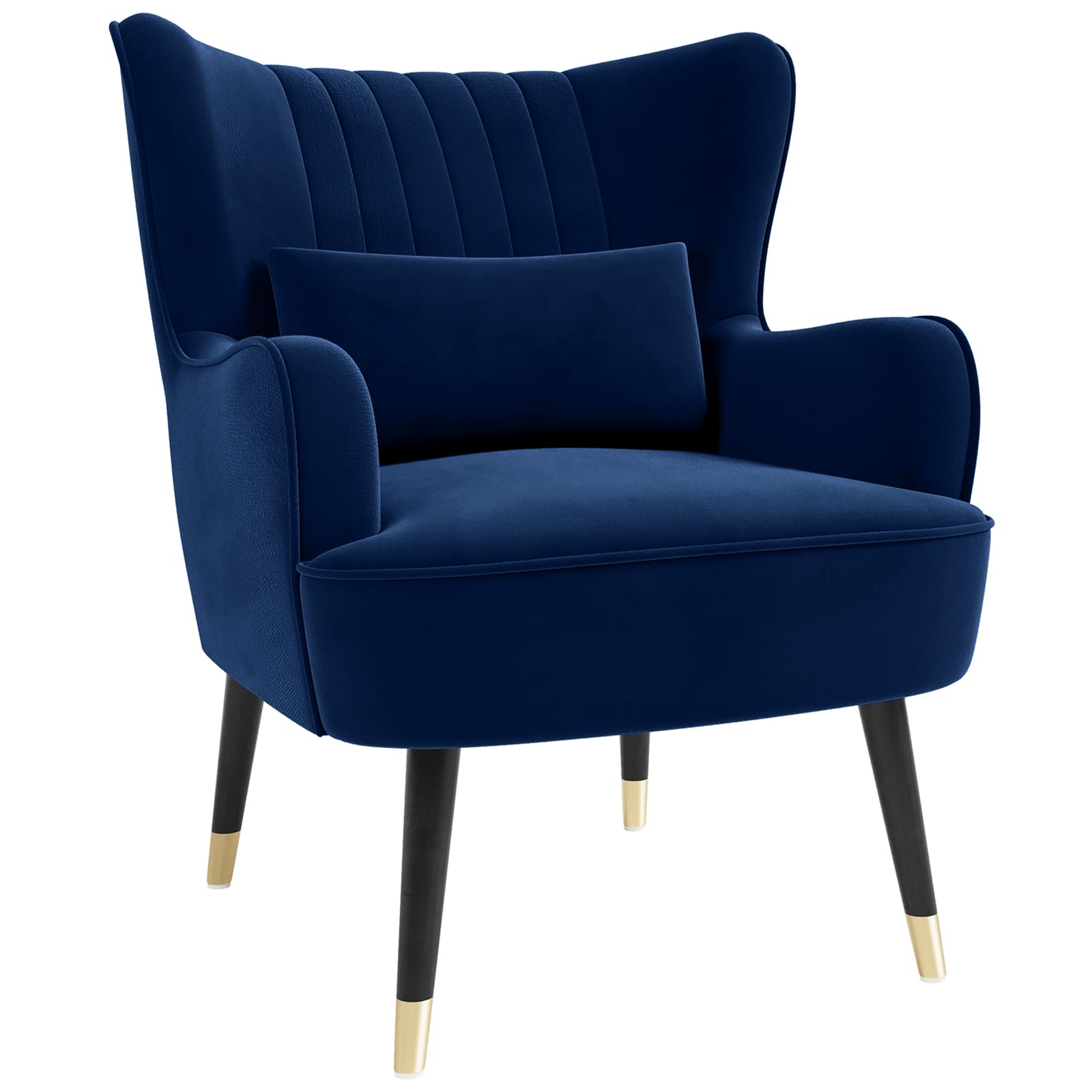 Vesgantti Velvet Accent Chair with Lumbar Pillow, Modern Wing Back Armchair Lounge Chair, Large Cuddle Chair for Living Room Bedroom Study Room Office(Blue)