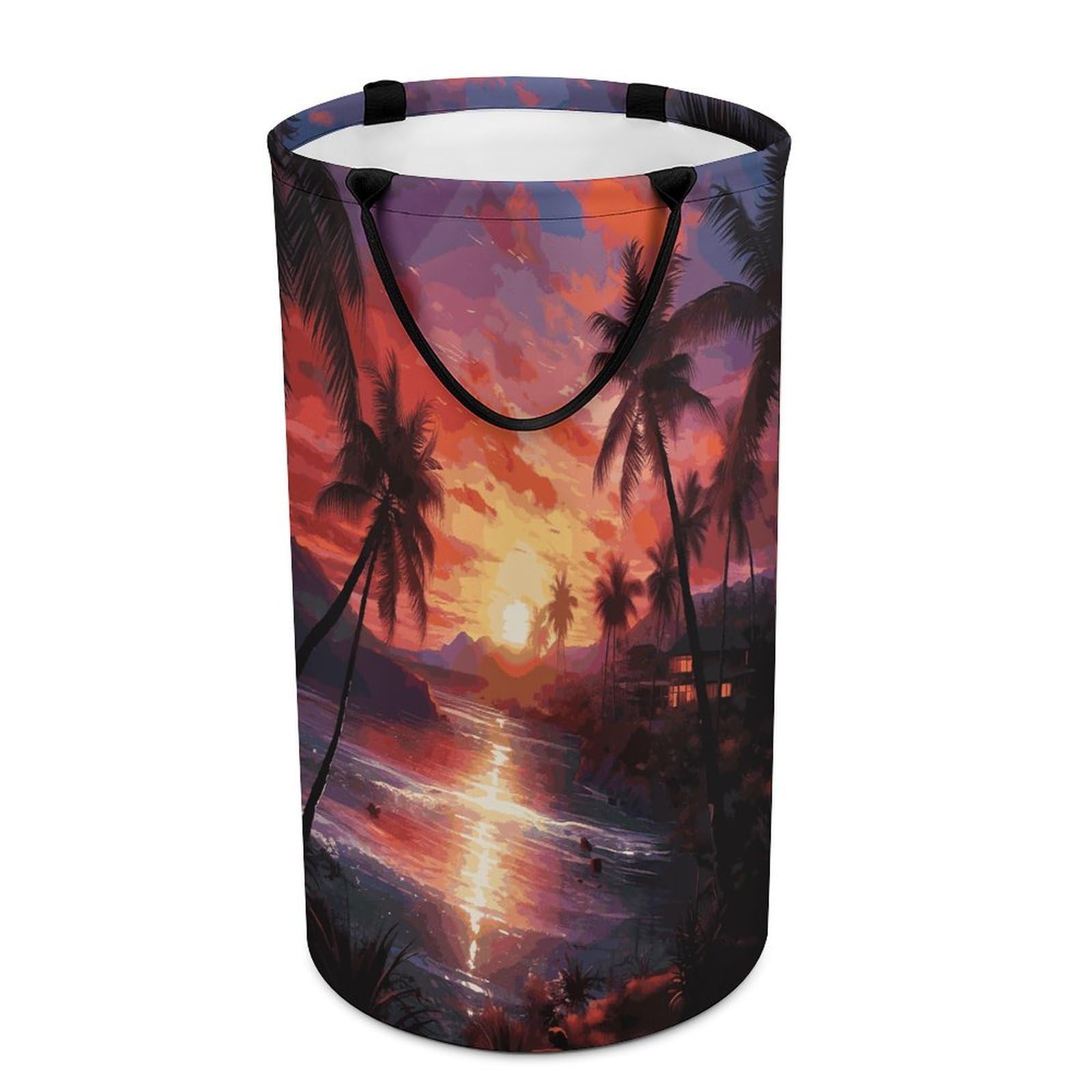 Colorful Tropical Sunset Laundry Hamper Waterproof Polyester Laundry Baskets Collapsible Dirty Clothes Storage Basket Clothes Hampers with Sturdy Handles for Travel Bedroom