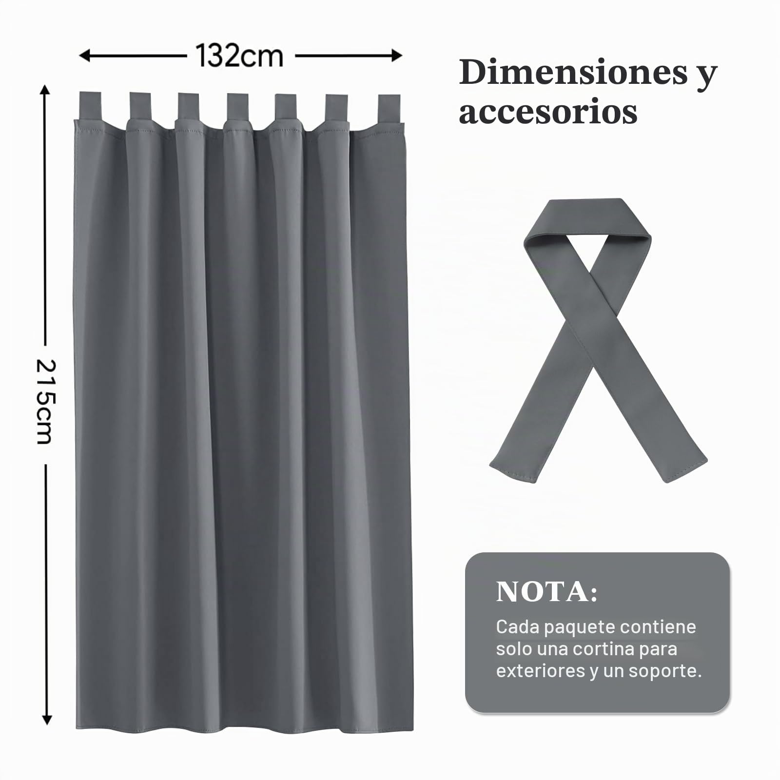 Cortina Porche Impermeable, Protección Solar UV, para Terraza Exterior, Pérgolas y Ventanas, 132x215cm (Gris x1 Pieza)