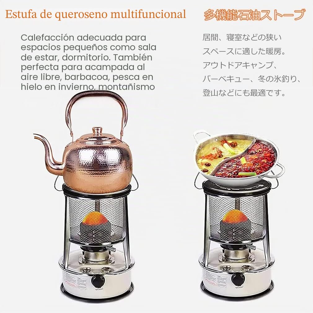 Estufa de queroseno portátil sin humo, eficiente calentador de parafina 2 en 1 para calefacción de espacios en invierno, potencia de fuego ajustable, ideal para tiendas de campaña y calefacción de