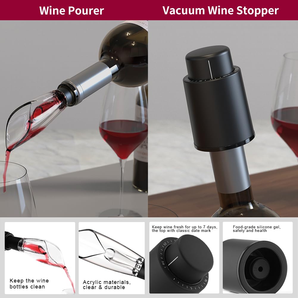 Cavatappi Elettrico Per Vino Con Set Lusso - Apribottiglie Automatico, Aeratore E Tappo Sottovuoto, Ricaricabile (Oro)
