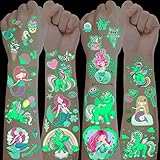 Tattoos Mädchen XXL Set, 68 Stück Leuchtende Einhorn Meerjungfrau Tattoo Kinder, Kindertattoos Glitzer, Temporäre Tattoos Aufkleber für Mitgebsel Kindergeburtstag Mädchen